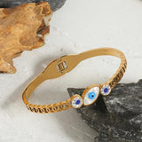 Stainless Steel Evil Eye Bangles Bracelets for Women Shell Zircon Charm Bracelet
