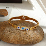 Stainless Steel Evil Eye Bangles Bracelets for Women Shell Zircon Charm Bracelet
