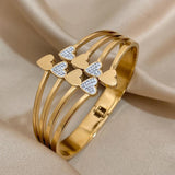 Chunky Love Heart Charm Wide Bangles Bracelet 18K Plate Stainless Steel Jewelry