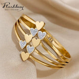 Chunky Love Heart Charm Wide Bangles Bracelet 18K Plate Stainless Steel Jewelry
