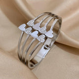 Chunky Love Heart Charm Wide Bangles Bracelet 18K Plate Stainless Steel Jewelry