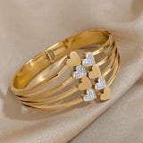Chunky Love Heart Charm Wide Bangles Bracelet 18K Plate Stainless Steel Jewelry
