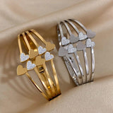 Chunky Love Heart Charm Wide Bangles Bracelet 18K Plate Stainless Steel Jewelry