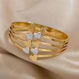 Chunky Love Heart Charm Wide Bangles Bracelet 18K Plate Stainless Steel Jewelry