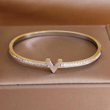Stainless Steel Letter V Charm Bracelet Crystal Wrist Jewelry
