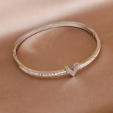 Stainless Steel Letter V Charm Bracelet Crystal Wrist Jewelry