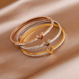 Stainless Steel Letter V Charm Bracelet Crystal Wrist Jewelry