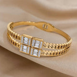 Stainless Steel Cuff Bracelet Bangle Square CZ Gemstone Chain Bracelets