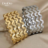 Chunky Thick Wave Wide Stainless Steel Cuff Bangle Bracelet for Women Men