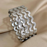 Chunky Thick Wave Wide Stainless Steel Cuff Bangle Bracelet for Women Men