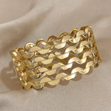 Chunky Thick Wave Wide Stainless Steel Cuff Bangle Bracelet for Women Men