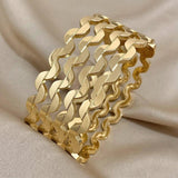 Chunky Thick Wave Wide Stainless Steel Cuff Bangle Bracelet for Women Men