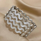 Chunky Thick Wave Wide Stainless Steel Cuff Bangle Bracelet for Women Men