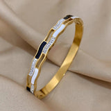 Stainless Steel Rhinestone Charm Bracelet Bangle