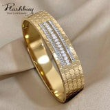 Polygonal Charm Wide Bangle Zircon Rhinestone Bracelet for Women