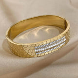 Polygonal Charm Wide Bangle Zircon Rhinestone Bracelet for Women