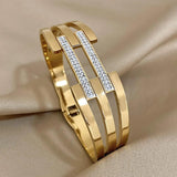 Double Layer Rhinestone Cuff Bracelet Charm Golden Wristband Bangle