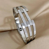 Double Layer Rhinestone Cuff Bracelet Charm Golden Wristband Bangle