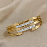 Double Layer Rhinestone Cuff Bracelet Charm Golden Wristband Bangle