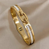 Chunky Stainless Steel Lock Buckle Cuff Bracelet for Women