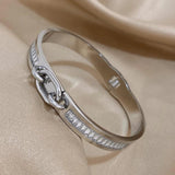 Chunky Stainless Steel Lock Buckle Cuff Bracelet for Women