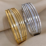 Stainless Steel Zircon Multi-Layered Hollow Wide Bangles Bracelets