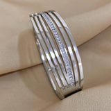 Stainless Steel Zircon Multi-Layered Hollow Wide Bangles Bracelets
