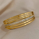 Stainless Steel Zircon Multi-Layered Hollow Wide Bangles Bracelets