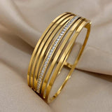 Stainless Steel Zircon Multi-Layered Hollow Wide Bangles Bracelets