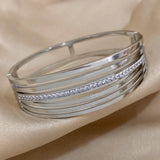 Stainless Steel Zircon Multi-Layered Hollow Wide Bangles Bracelets