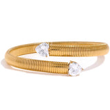 Stainless Steel Heart CZ Open Texture Bangle 18K Jewelry