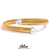 Stainless Steel Heart CZ Open Texture Bangle 18K Jewelry