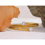 Stainless Steel Heart CZ Open Texture Bangle 18K Jewelry