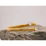 Stainless Steel Heart CZ Open Texture Bangle 18K Jewelry