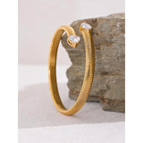 Stainless Steel Heart CZ Open Texture Bangle 18K Jewelry