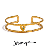 Minimalist Double Layer Heart Cuff Bracelet Bangle