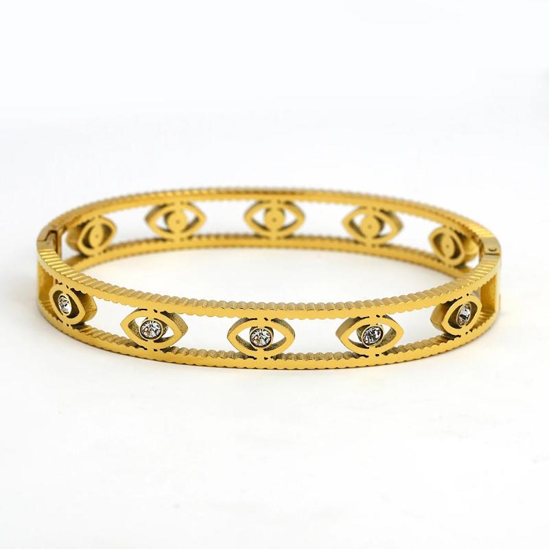 CZ Evil Eye Bangle Bracelet Stainless Steel Waterproof Jewelry