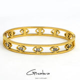 CZ Evil Eye Bangle Bracelet Stainless Steel Waterproof Jewelry
