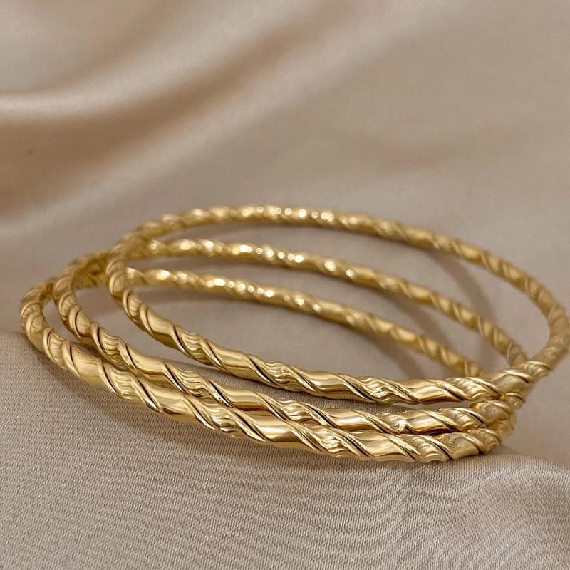 3pcs Minimalist Twisted Bracelet Bangle Women Stainless Steel Wrist Jewelry