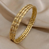 3pcs Minimalist Twisted Bracelet Bangle Women Stainless Steel Wrist Jewelry