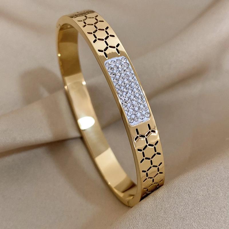 Zircon Inlaid Thin Bangle Bracelet for Women
