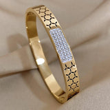 Zircon Inlaid Thin Bangle Bracelet for Women