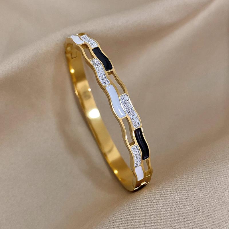 Wave Ripples Stainless Steel Bracelet Enamel Rhinestones Charm Plated Jewelry