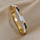 Wave Ripples Stainless Steel Bracelet Enamel Rhinestones Charm Plated Jewelry