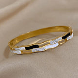 Wave Ripples Stainless Steel Bracelet Enamel Rhinestones Charm Plated Jewelry