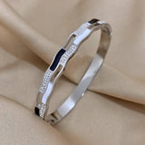 Wave Ripples Stainless Steel Bracelet Enamel Rhinestones Charm Plated Jewelry
