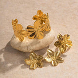Minar Metallic Flowers Cuff Bracelet PVD Plated Stainless Steel Wide Bangle