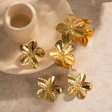 Minar Metallic Flowers Cuff Bracelet PVD Plated Stainless Steel Wide Bangle