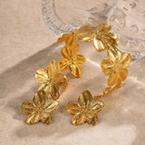 Minar Metallic Flowers Cuff Bracelet PVD Plated Stainless Steel Wide Bangle