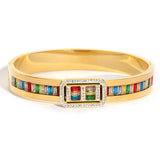 Multicolor Zirconia Heart Bracelet Wide Cuff Bangle Stainless Steel